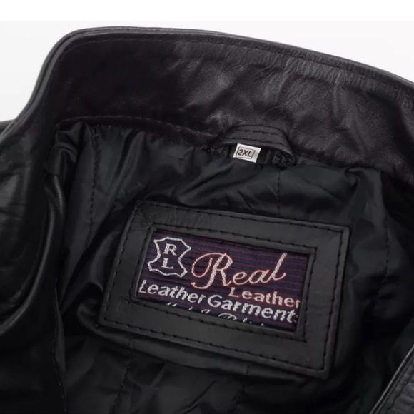 REAL LEATHER • Leather Garment Leather Jacket Biker Moto Flight Coat - Picture 3 of 3